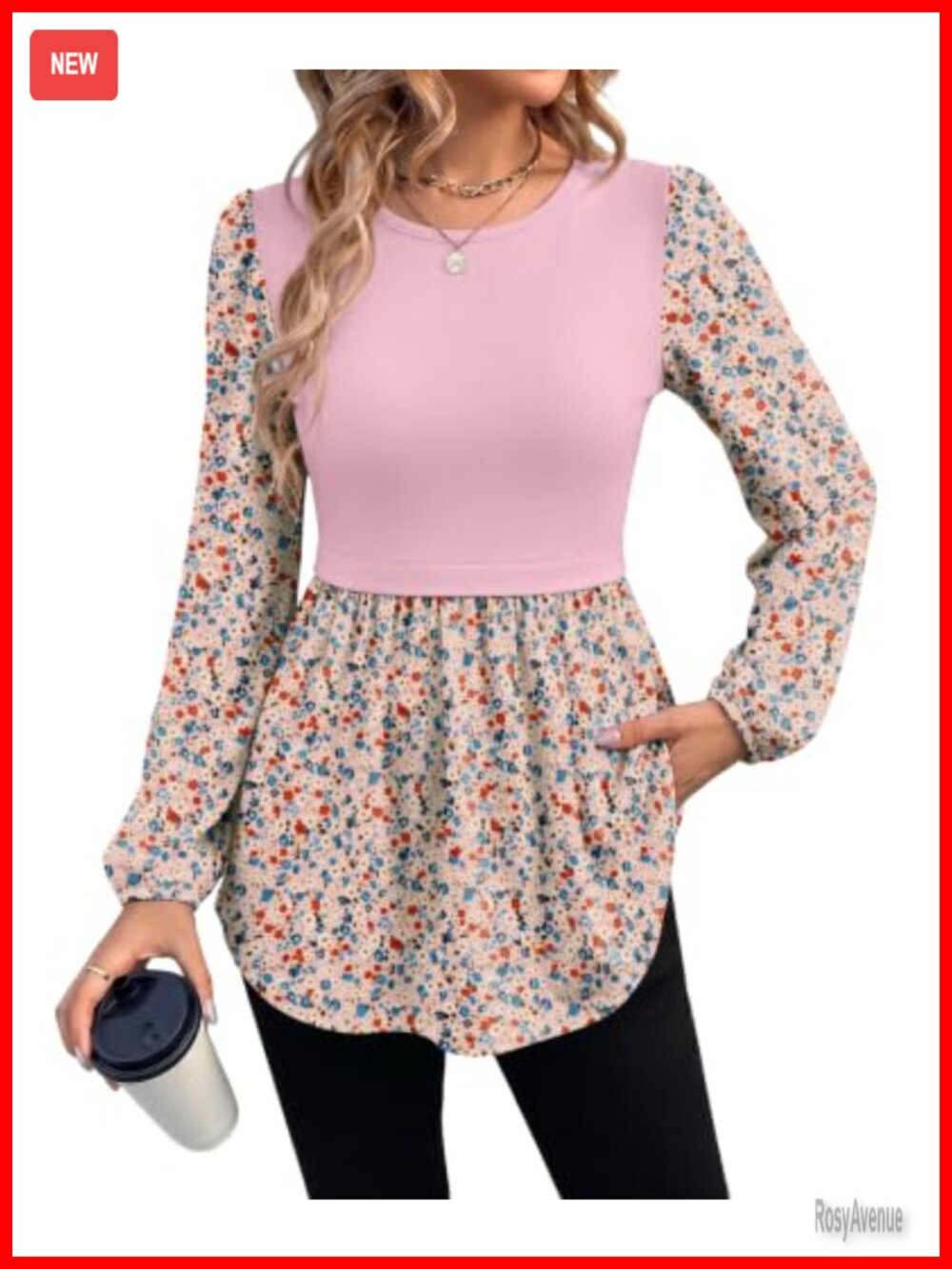 Long Sleeve Babydoll Peplum Tunic Top Crew Neck Flowy Blouse